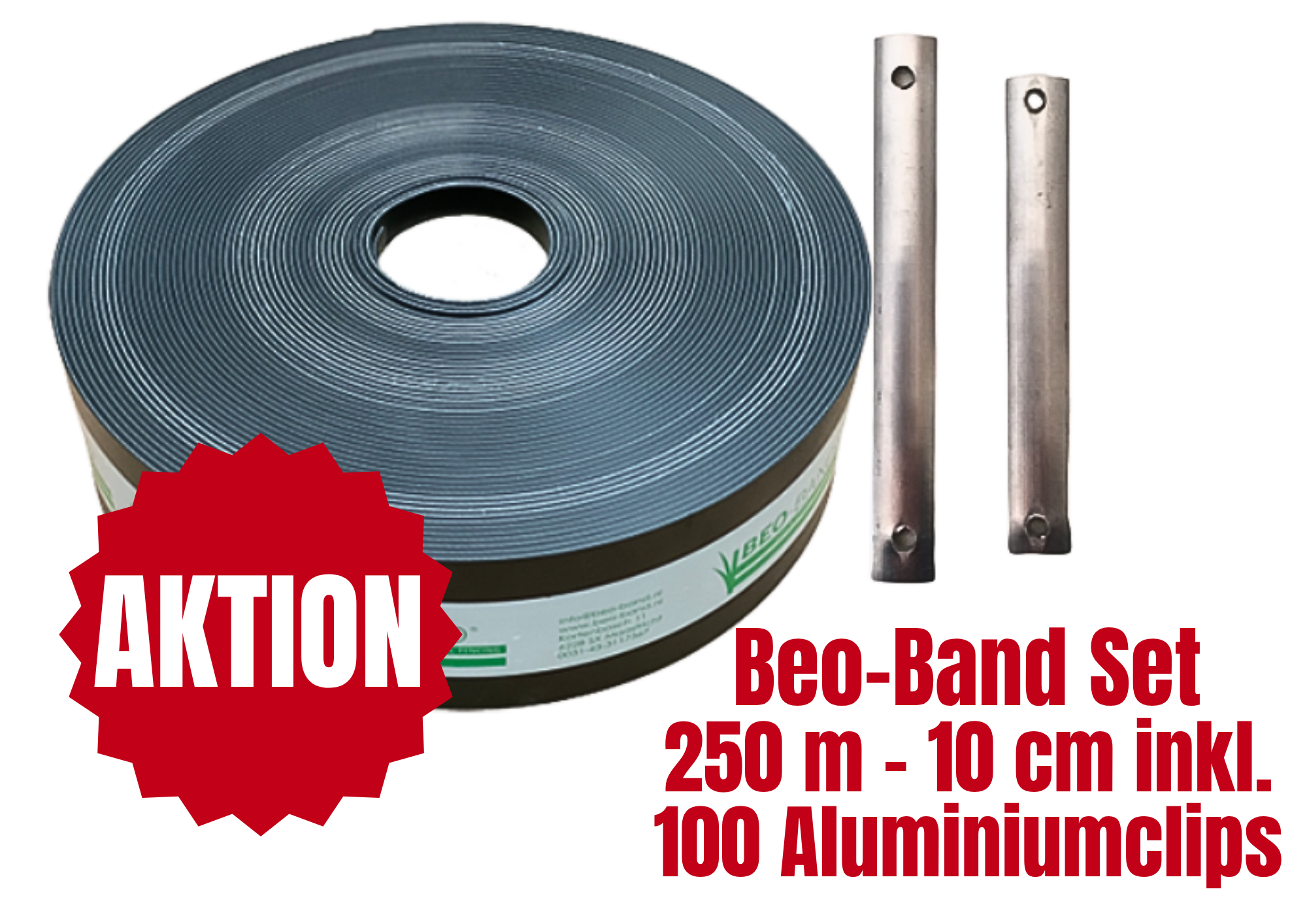 AKTION: BEO-BAND® Set 250 m – 10 cm Schwarz inkl. 100 Aluminiumclips