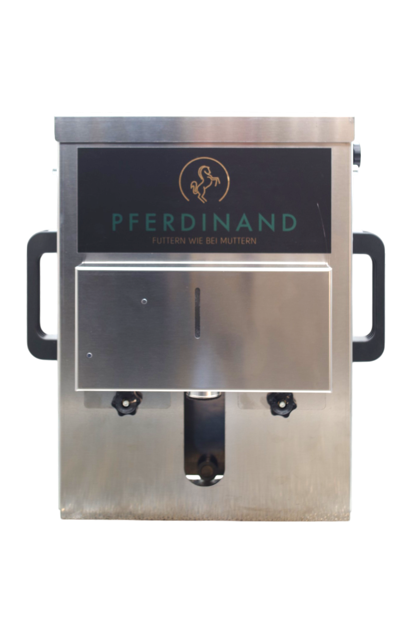 Hier unseren Futterautomat "Pferdinand MONO" bestellen! Futterautomat "Pferdinand" in der Version Mono mit Obenbefüllung